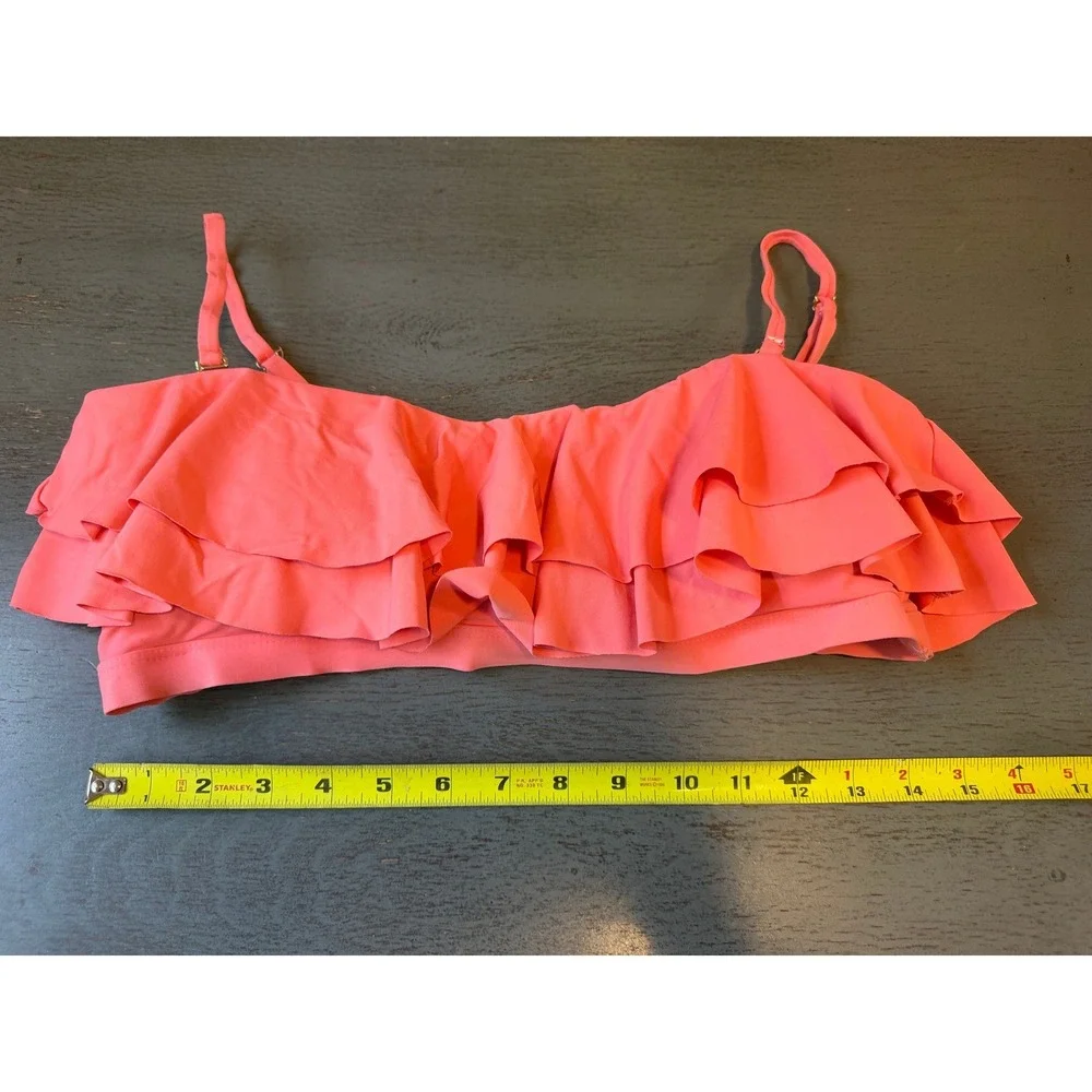 Time and Tru Coral Pink Ruffle Bikini Top Bandeau Swimsuit Large 12-14 New